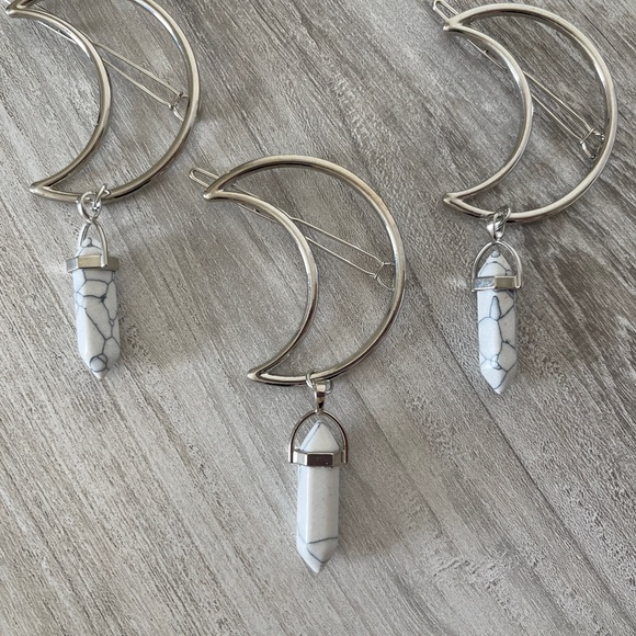 Silver Crescent Moon Hair Clips - Picture 3 of 8